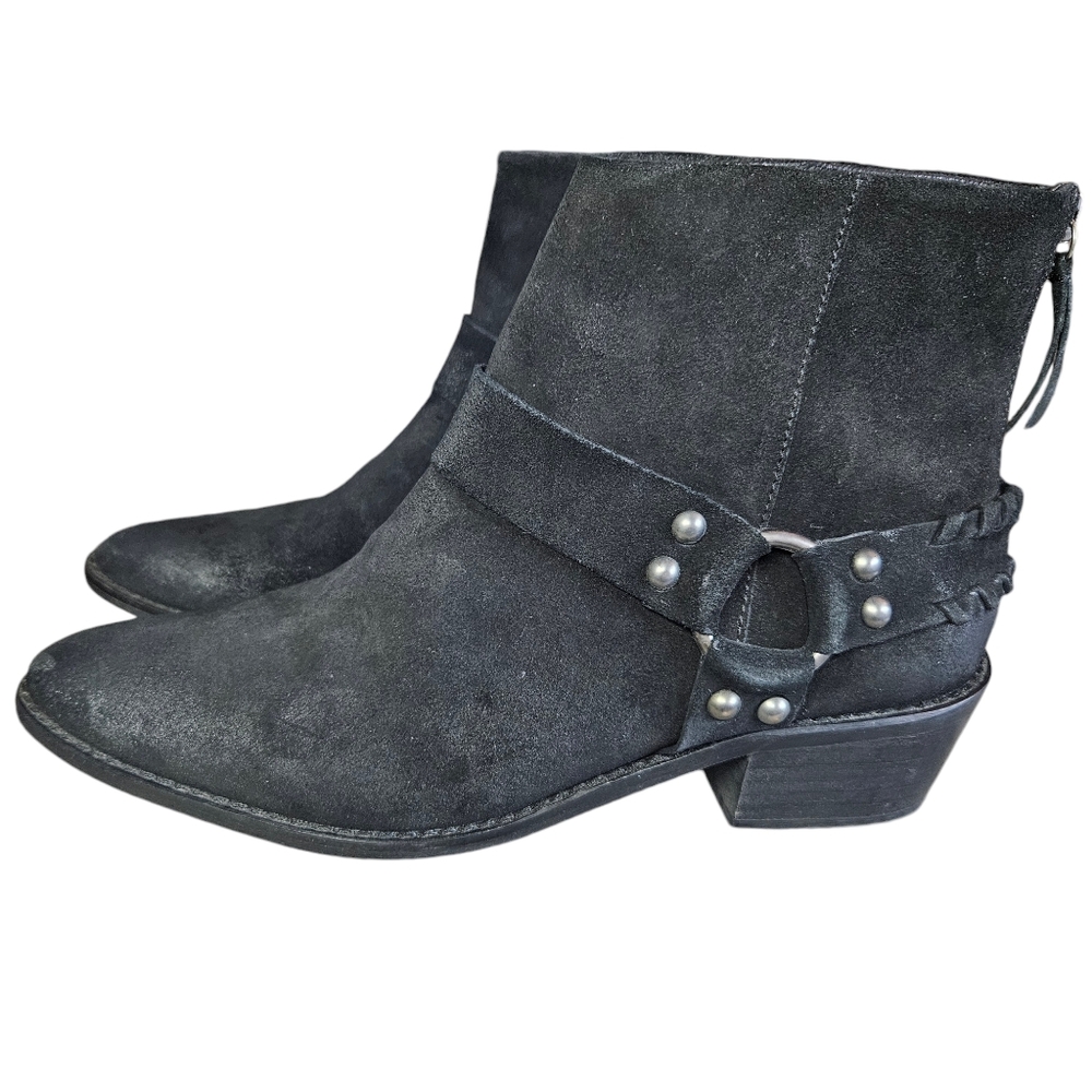 Vintage 7 Alameda Western Ankle Boots Buckle Suede Leather Black Womens Size 8